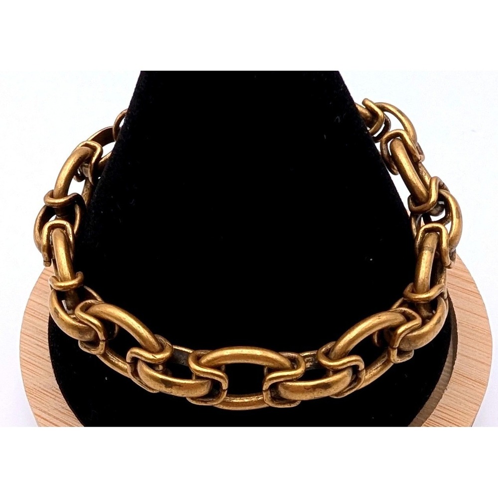 Premier Designs Chunky Link Bracelet Gold Tone Toggle Clasp Crown Logo Charm 8in